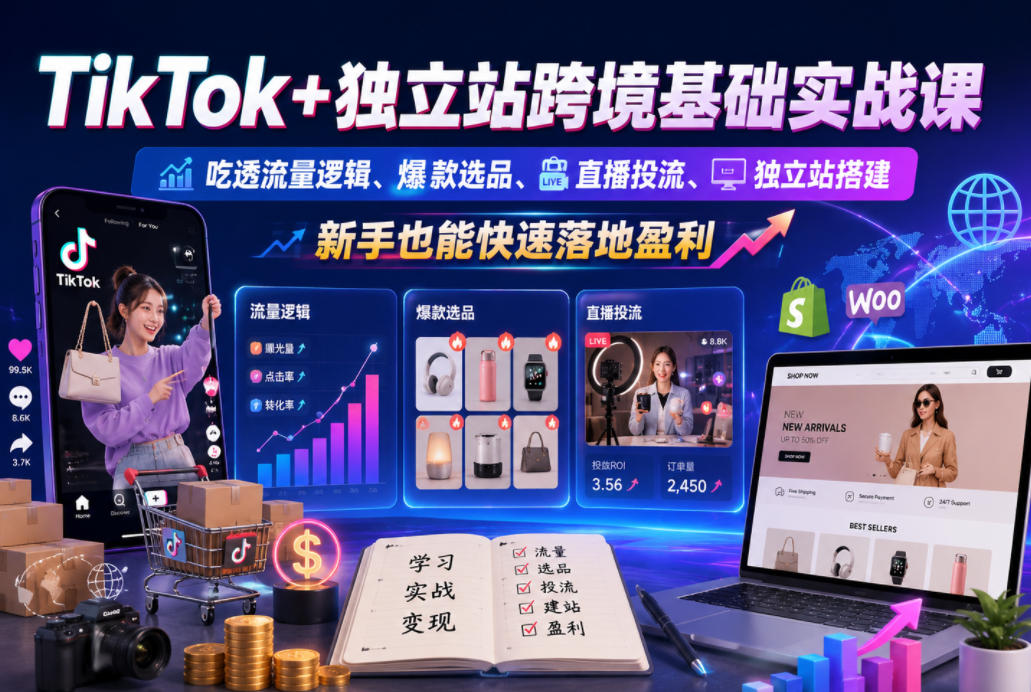 TikTok+独立站跨境基础实战课,吃透流量逻辑、爆款选品、直播投流与独立站搭建,新手也能快速落地盈利-星辰网创 - 网创副业项目资源站