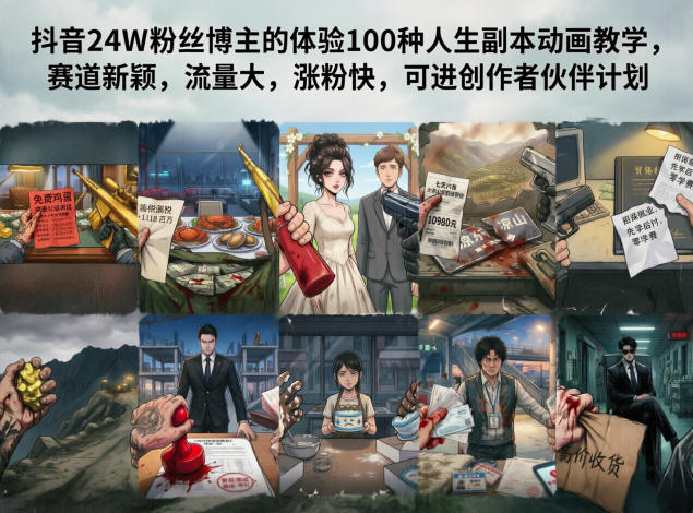 抖音24W粉丝博主的体验100种人生副本动画教学,赛道新颖,流量大,涨粉快,可进创作者伙伴计划-星辰网创 - 网创副业项目资源站