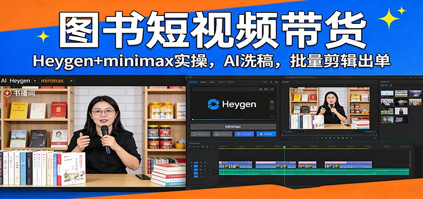 图书短视频带货：Heygen+minimax实操，AI洗稿 ，批量剪辑出单 - 星辰网创 - 网创副业项目资源站-星辰网创 - 网创副业项目资源站