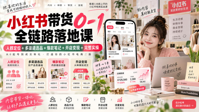 小红书带货0-1全链路落地课|人群定位+多渠道选品+爆款笔记+开店变现完整实操-星辰网创 - 网创副业项目资源站