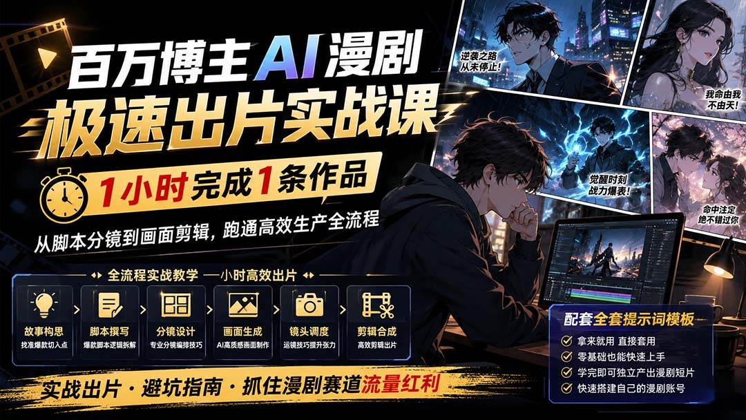 (20173期)百万博主AI漫剧极速出片实战课:1小时产出条作品,从脚本分镜到画面剪辑,跑通高效生产全流程-星辰网创 - 网创副业项目资源站