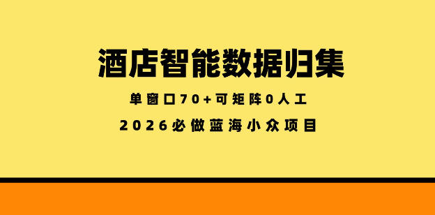 酒店智能数据归集，小众蓝海已经稳定半年之久，单窗口70+零成本矩阵开干【揭秘】 - 星辰网创 - 网创副业项目资源站-星辰网创 - 网创副业项目资源站