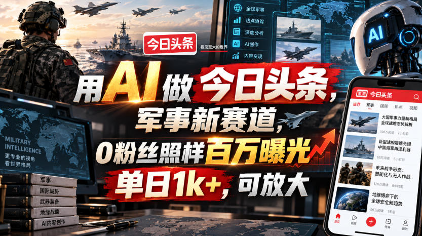 用AI做今日头条,军事新赛道,0粉丝照样百万曝光,单日1k+,可放大-星辰网创 - 网创副业项目资源站