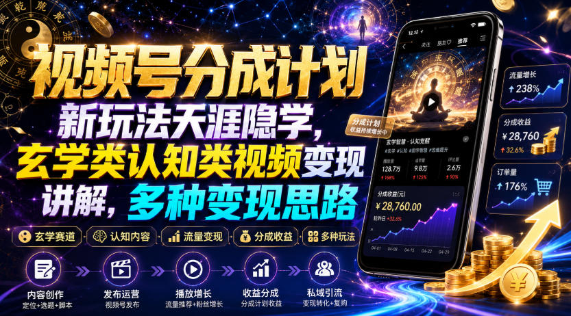 视频号分成计划新玩法天涯隐学,玄学类认知类视频变现讲解,多种变现思路-星辰网创 - 网创副业项目资源站