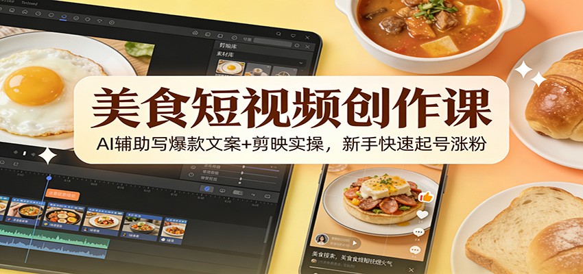 美食短视频创作课：AI辅助写爆款文案+剪映实操，新手快速起号涨粉 - 星辰网创 - 网创副业项目资源站-星辰网创 - 网创副业项目资源站