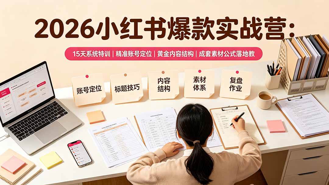 (19332期)2026小红书爆款实战营:15天系统特训|精准账号定位|黄金内容结构|成套素材公式落地教程-星辰网创 - 网创副业项目资源站