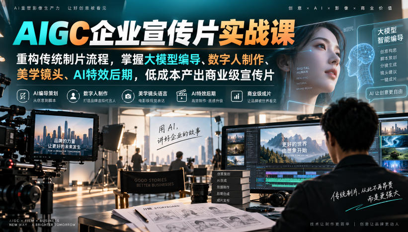 AIGC企业宣传片实战课，重构传统制片流程，掌握大模型编导、数字人制作、美学镜头、AI特效后期，低成本产出商业级宣传片-星辰网创 - 网创副业项目资源站