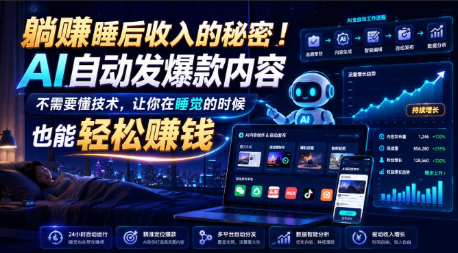 躺賺睡后收入的秘密!AI自动发爆款内容,不需要懂技术,让你在睡觉的时候也能轻松賺钱【原创双语字幕】-星辰网创 - 网创副业项目资源站