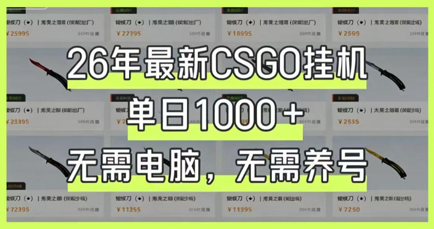 26年最新CSGO挂G系统,单日1000+,无需电脑,无需养号,0基础可上手【揭秘】-星辰网创 - 网创副业项目资源站