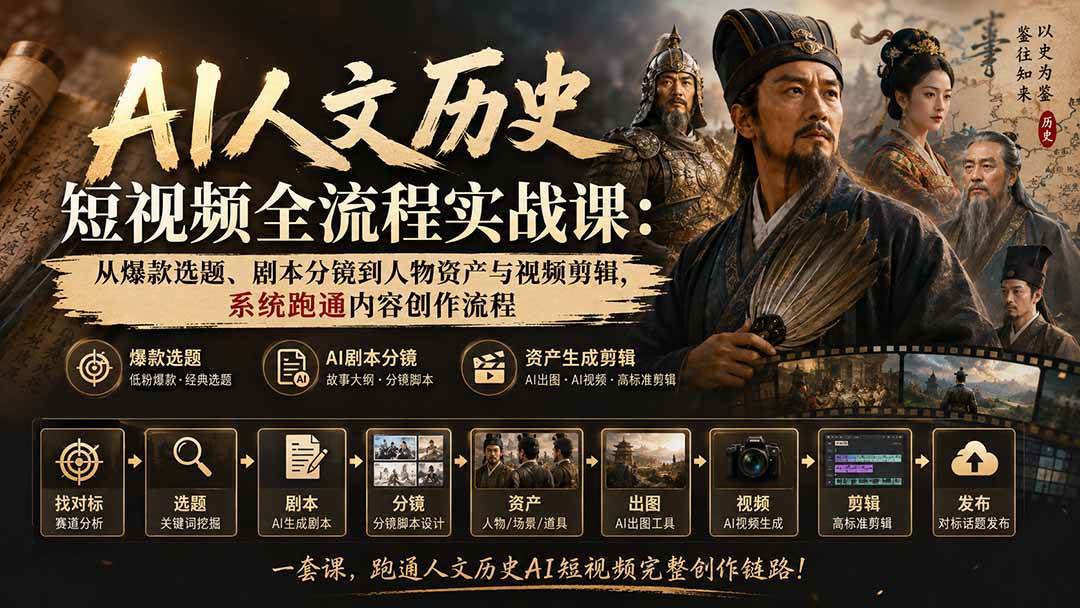 （20476期）AI人文历史短视频全流程实战课-更新：从爆款选题、剧本分镜到人物资产与视频剪辑，系统跑通内容创作流程-星辰网创 - 网创副业项目资源站