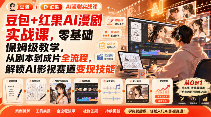 豆包+红果AI漫剧实战课,零基础保姆级教学,从剧本到成片全流程,解锁AI影视赛道变现技能-星辰网创 - 网创副业项目资源站