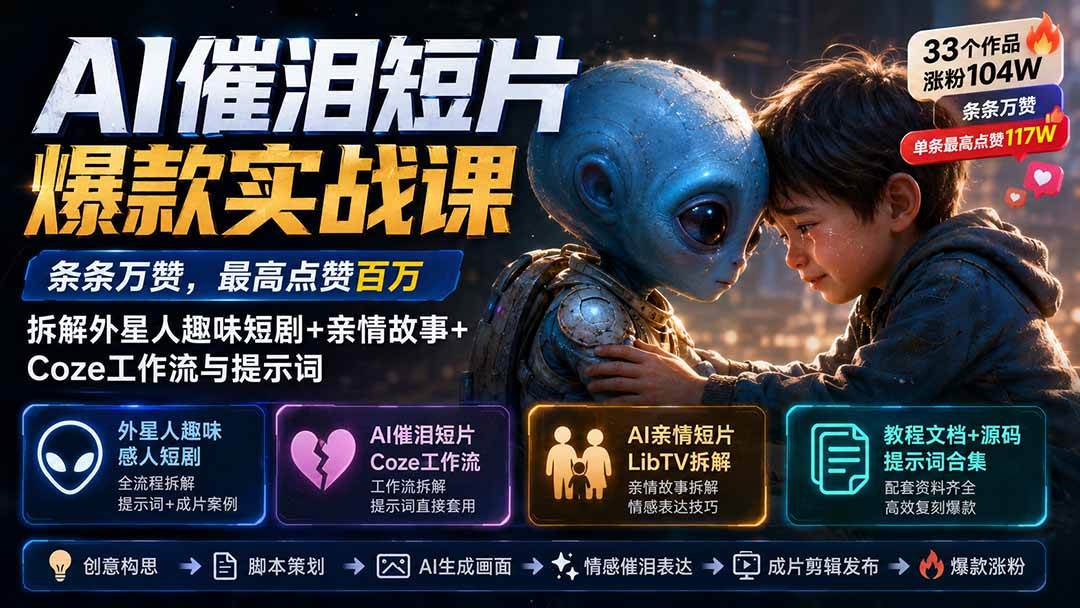 (20038期)AI催泪短片爆款实战课:条条万赞,最高点赞百万,拆解外星人趣味短剧+亲情故事+Coze工作流与提示词-星辰网创 - 网创副业项目资源站