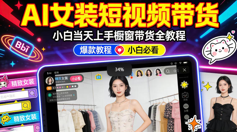 AI女装短视频橱窗带货：小白零门槛当天上手，高佣金爆款轻松賺！ - 星辰网创 - 网创副业项目资源站-星辰网创 - 网创副业项目资源站