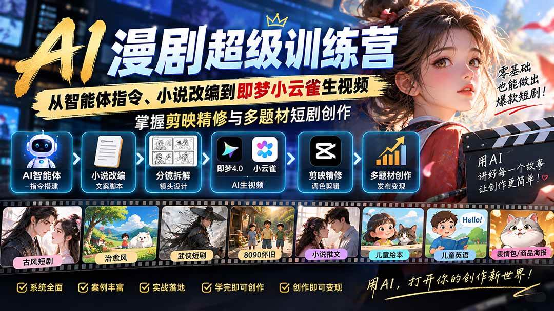 (20491期)AI漫剧超级特训营:从智能体指令、小说改编到即梦小云雀生视频,掌握剪映精修与多题材短剧创作-星辰网创 - 网创副业项目资源站