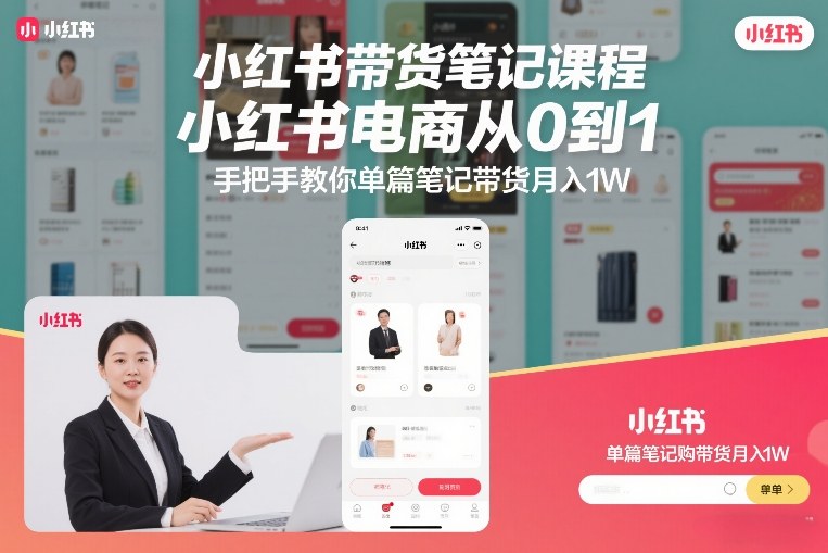 小红书带货笔记课程,小红书电商从0到1,手把手教你单篇笔记带货月入1W-星辰网创 - 网创副业项目资源站