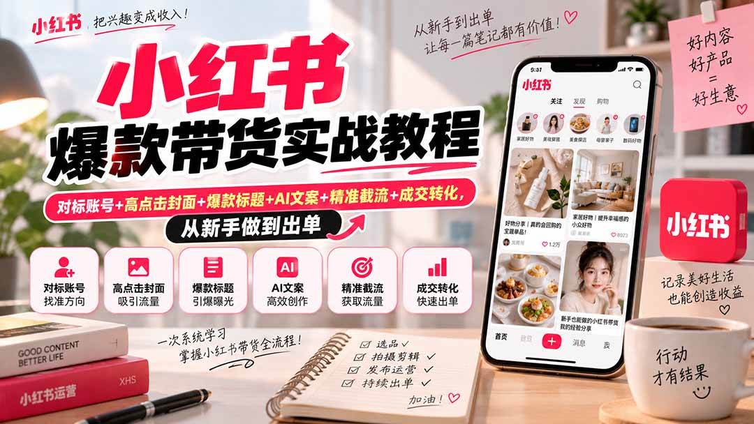 (20473期)小红书爆款带货实战教程|对标账号+高点击封面+爆款标题+AI文案+精准截流+成交转化,从新手做到出单-星辰网创 - 网创副业项目资源站