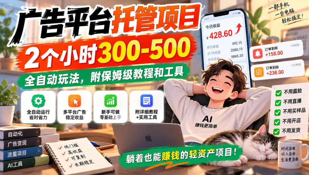 广告平台托管项目,2个小时300-500,全自动玩法,附保姆级教程和工具,小白照着就能做【揭秘】-星辰网创 - 网创副业项目资源站