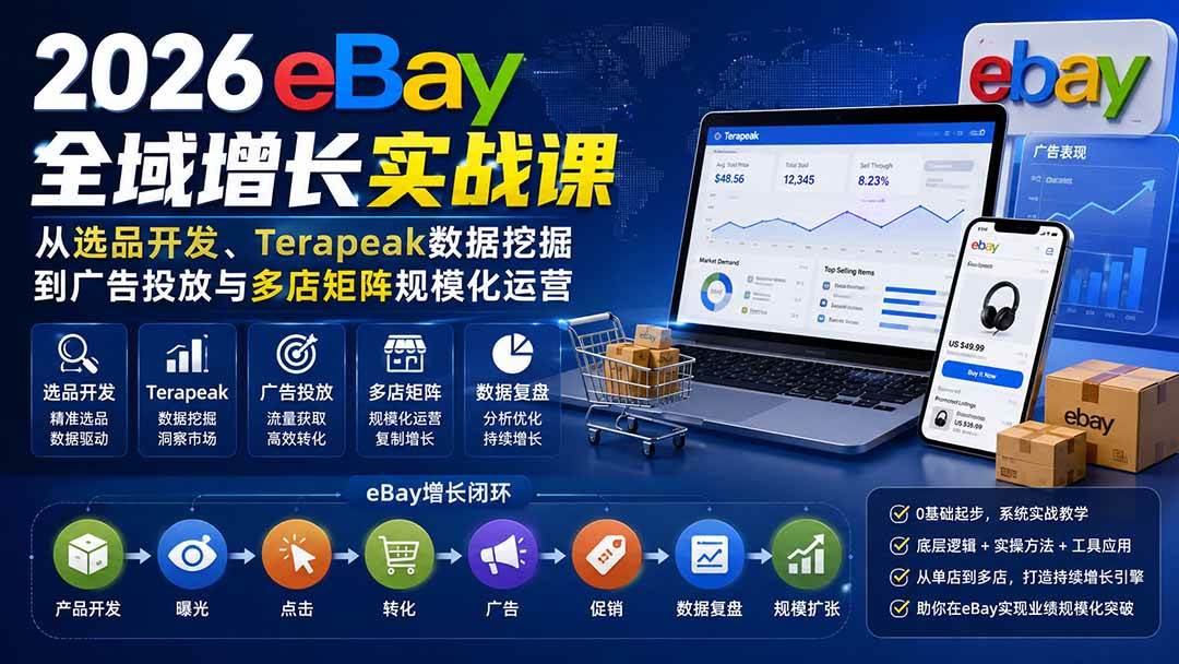 (20023期)2026-Vincent eBay全域增长实战课-无水印:从选品开发、Terapeak数据挖掘到广告投放与多店矩阵规模化运营-星辰网创 - 网创副业项目资源站