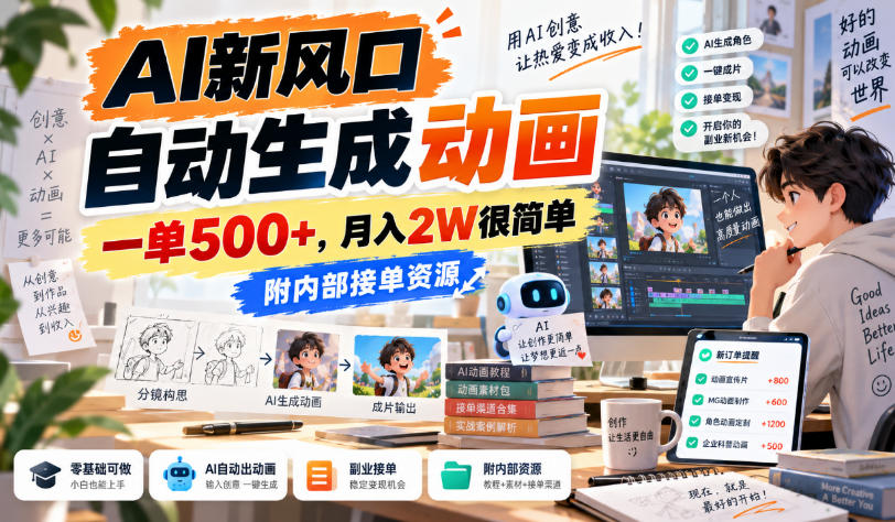 AI新风口，自动生成动画，一单500+，月入2W很简单，附内部接单资源【揭秘】-星辰网创 - 网创副业项目资源站