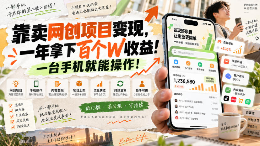 靠卖网创项目变现,一年拿下百个W收益!一台手机就能操作!【揭秘】-星辰网创 - 网创副业项目资源站