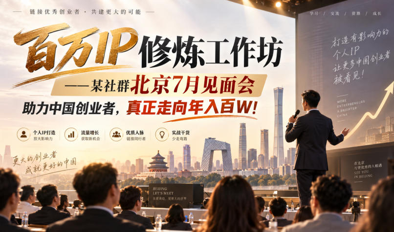 百万IP修炼工作坊——某社群北京7月见面会,助力中国创业者,真正走向年入百W!-星辰网创 - 网创副业项目资源站