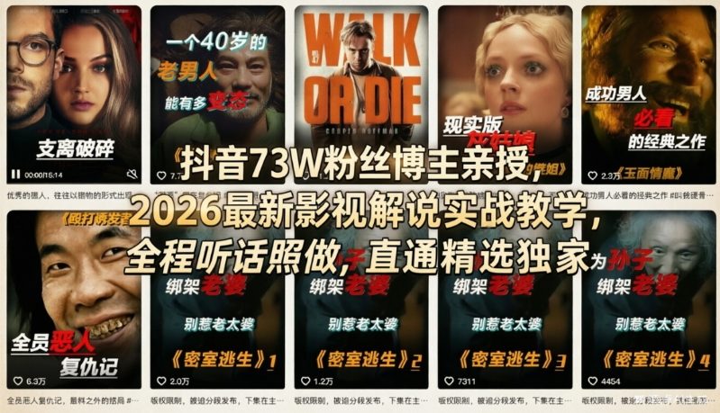 抖音73W粉丝博主亲授，2026最新影视解说实战教学，全程听话照做，直通精选独家 - 星辰网创 - 网创副业项目资源站-星辰网创 - 网创副业项目资源站