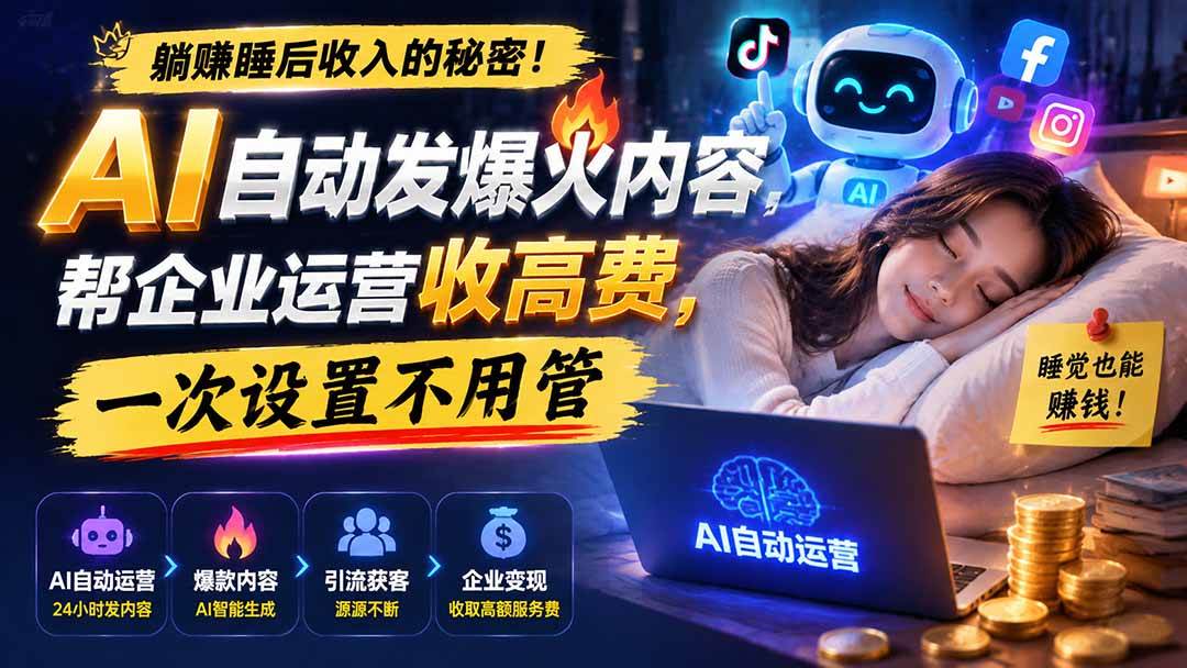 (19826期)躺赚睡后收入的秘密!AI 自动发爆火内容,帮企业运营收高费,一次设置不用管【原创双语字幕】-星辰网创 - 网创副业项目资源站
