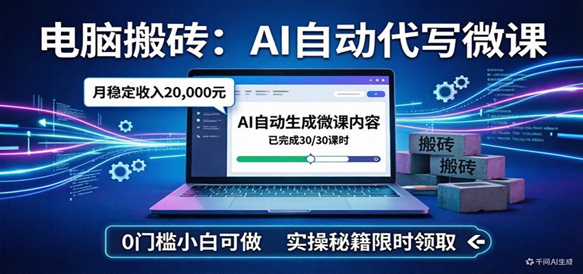 电脑搬砖AI自动代写微课，月稳定2W，0门槛小白可做，实操秘籍 - 星辰网创 - 网创副业项目资源站-星辰网创 - 网创副业项目资源站