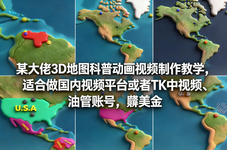 某大佬3D地图科普动画视频制作教学,适合做国内视频平台或者TK中视频、油管账号,賺美金