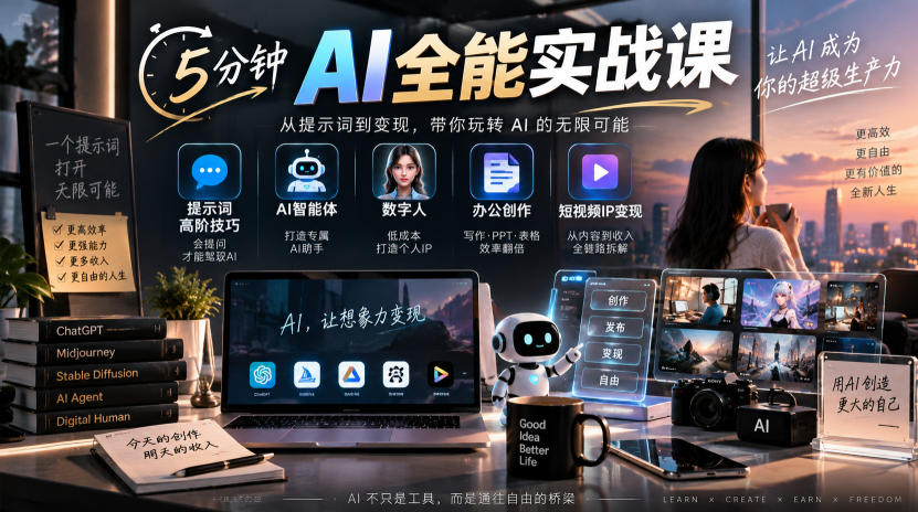 5分钟AI全能实战课|提示词高阶技巧+AI智能体+数字人+办公创作+短视频IP变现全教程-星辰网创 - 网创副业项目资源站