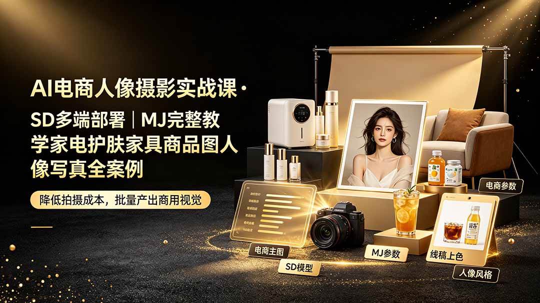 （19262期）AI电商人像摄影实战课·SD多端部署｜MJ完整教学｜家电护肤家具商品图人像写真全案例 - 星辰网创 - 网创副业项目资源站-星辰网创 - 网创副业项目资源站