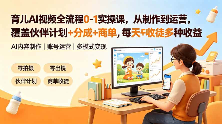 （19236期）育儿AI视频全流程0-1实操课，从制作到运营，覆盖伙伴计划+分成+商单+收徒多种收益，每天500+收益 - 星辰网创 - 网创副业项目资源站-星辰网创 - 网创副业项目资源站