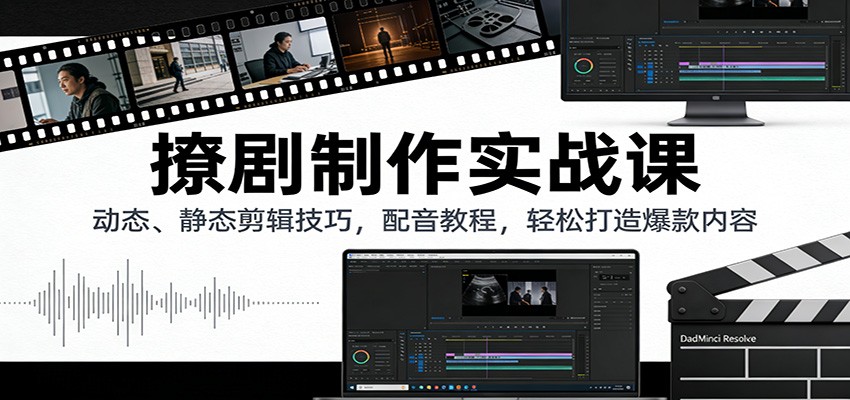 撩剧制作实战课：动态、静态剪辑技巧，配音教程，轻松打造爆款内容 - 星辰网创 - 网创副业项目资源站-星辰网创 - 网创副业项目资源站