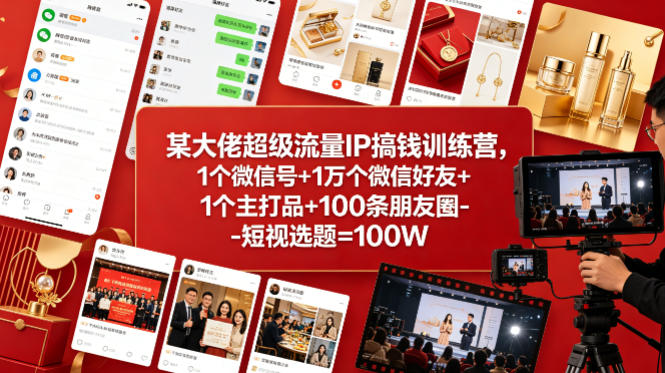 某大佬超级流量IP搞钱训练营,1个微信号+1万个微信好友+1个主打品+100条朋友圈-短视选题=100W-星辰网创 - 网创副业项目资源站