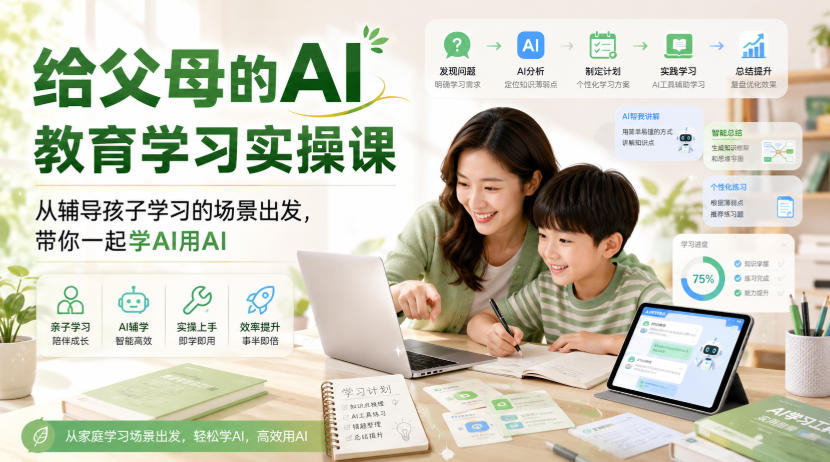 给父母的AI教育学习实操课,从辅导孩子学习的场景出发,带你一起学AI用AI-星辰网创 - 网创副业项目资源站