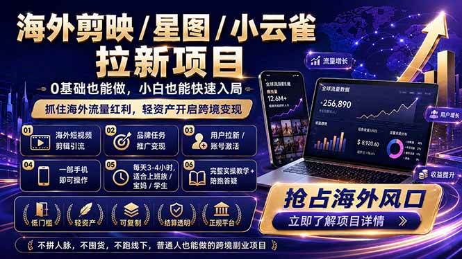 （18567期）海外剪映 / 星图 / 小云雀拉新项目 普通人也能上手的跨境流量变现副业 - 星辰网创 - 网创副业项目资源站-星辰网创 - 网创副业项目资源站