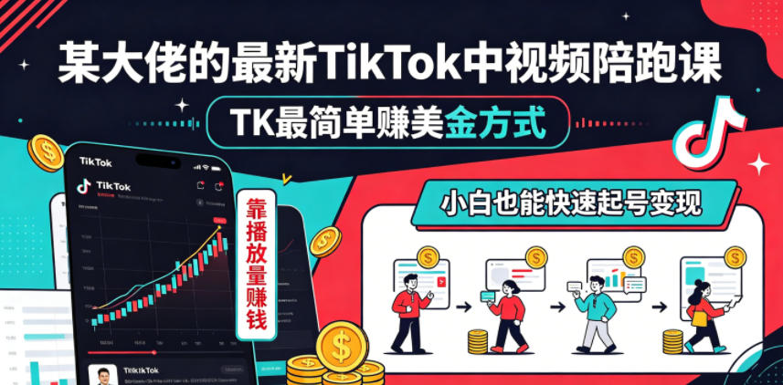 某大佬的最新TikTok中视频陪跑课,TK最简单賺美金方式,靠播放量賺钱,小白也能快速起号变现-星辰网创 - 网创副业项目资源站
