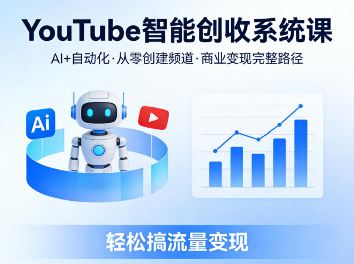 YouTube智能创收系统课,AI+自动化,从零创建YouTube频道并实现商业变现的完整路径,轻松搞流量变现