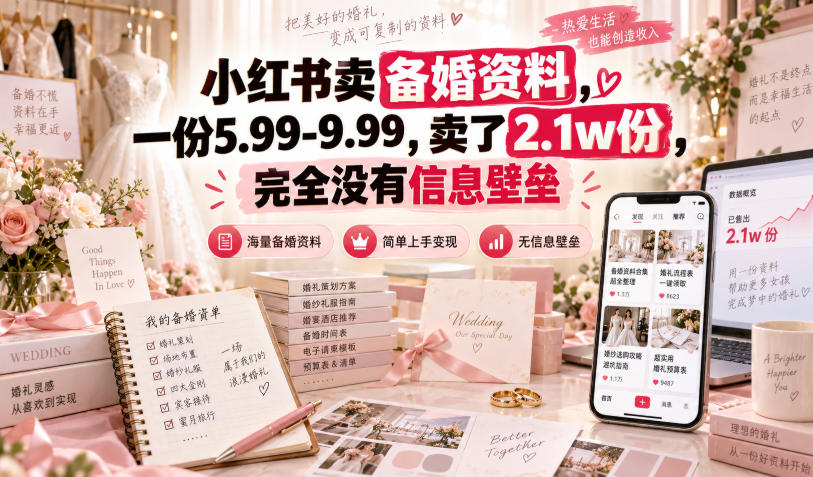 小红书卖备婚资料，一份5.99-9.99，卖了2.1w份，完全没有信息壁垒-星辰网创 - 网创副业项目资源站