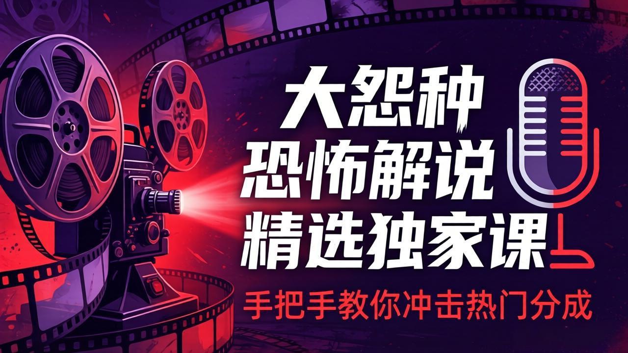 大怨种恐怖解说精选独家课：电影下载+文案配音+片头封面，手把手教你冲击热门分成 - 星辰网创 - 网创副业项目资源站-星辰网创 - 网创副业项目资源站