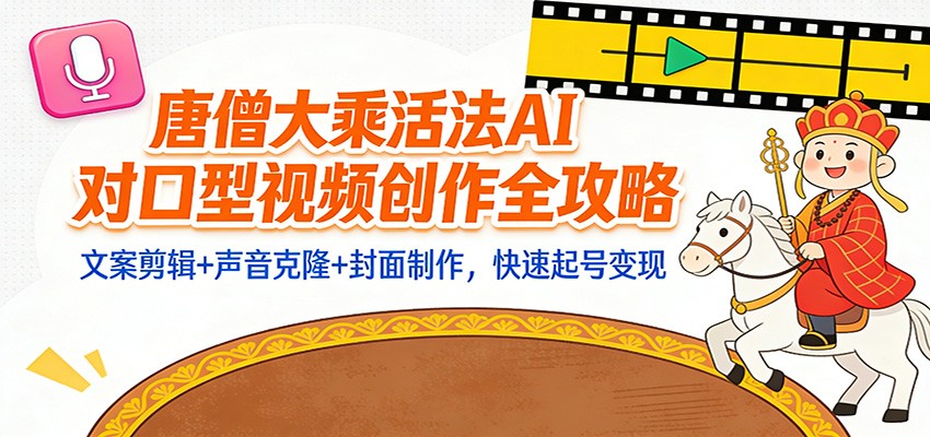 “大乘活法”AI对口型视频创作全攻略：文案剪辑+声音克隆+封面制作，快速起号变现 - 星辰网创 - 网创副业项目资源站-星辰网创 - 网创副业项目资源站