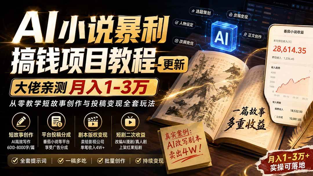 (20044期)AI小说暴利搞钱项目教程-更新,大佬亲测月入1-3万,从零教学短故事创作与投稿变现全套玩法-星辰网创 - 网创副业项目资源站