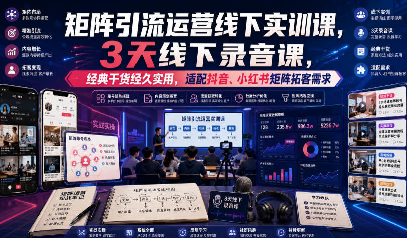 嗨推矩阵引流运营线下实训课，3天线下录音课，经典干货经久实用，适配抖音、小红书矩阵拓客需求 - 星辰网创 - 网创副业项目资源站-星辰网创 - 网创副业项目资源站
