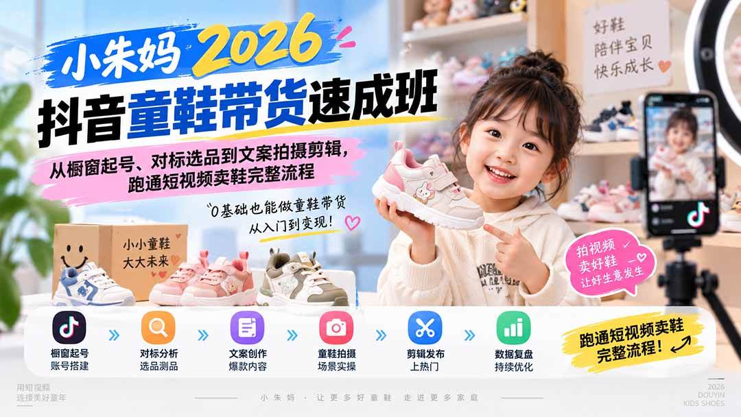 (20267期)小朱妈2026抖音童鞋带货速成班:从橱窗起号、对标选品到文案拍摄剪辑,跑通短视频卖鞋完整流程-星辰网创 - 网创副业项目资源站