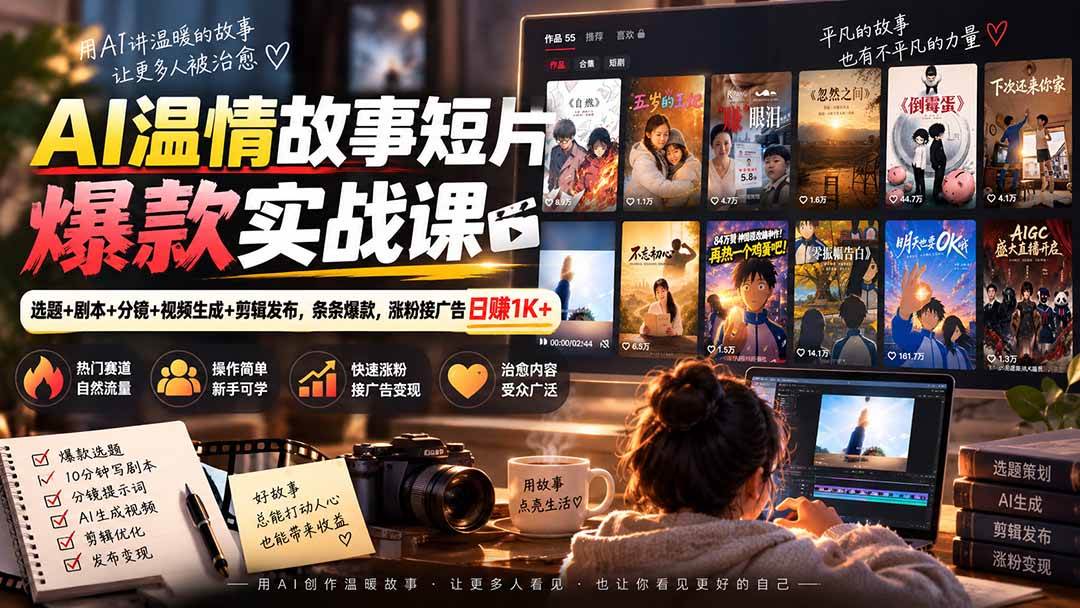 (20477期)AI温情故事短片爆款实战课-更新|选题+剧本+分镜+视频生成+剪辑发布,条条爆款,涨粉接广告日赚1K+-星辰网创 - 网创副业项目资源站