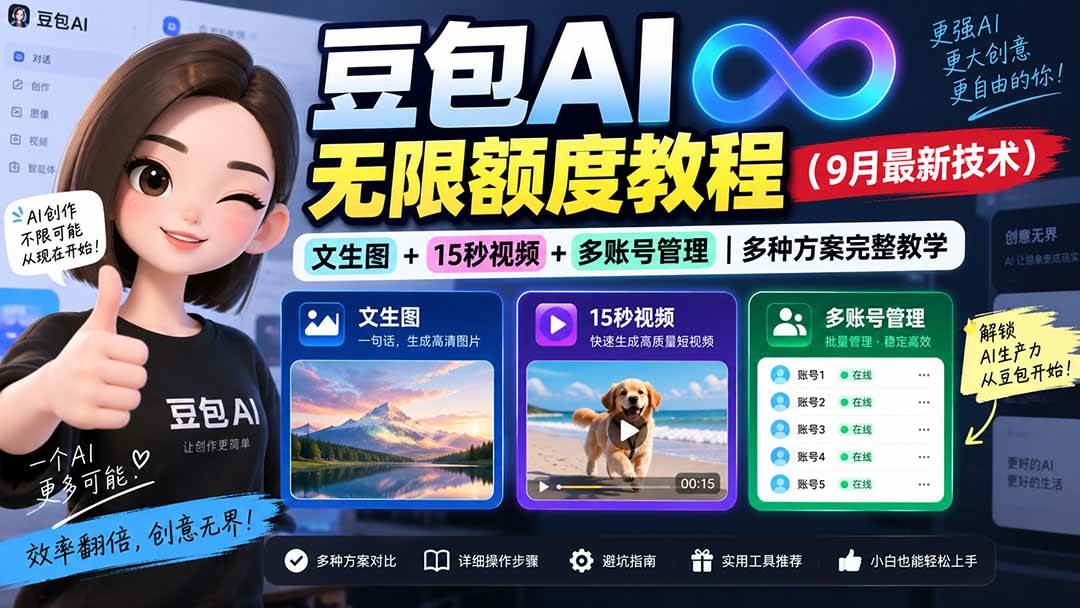 (20288期)豆包AI无限额度教程(9月最新技术)|文生图+15秒视频+多账号管理|多种方案完整教学-星辰网创 - 网创副业项目资源站