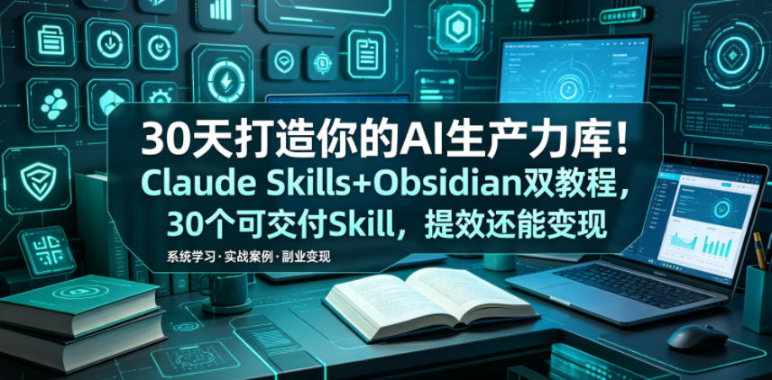 30天打造你的AI生产力库!Claude Skills+Obsidian 双教程,30 个可交付 Skill,提效还能变现-星辰网创 - 网创副业项目资源站