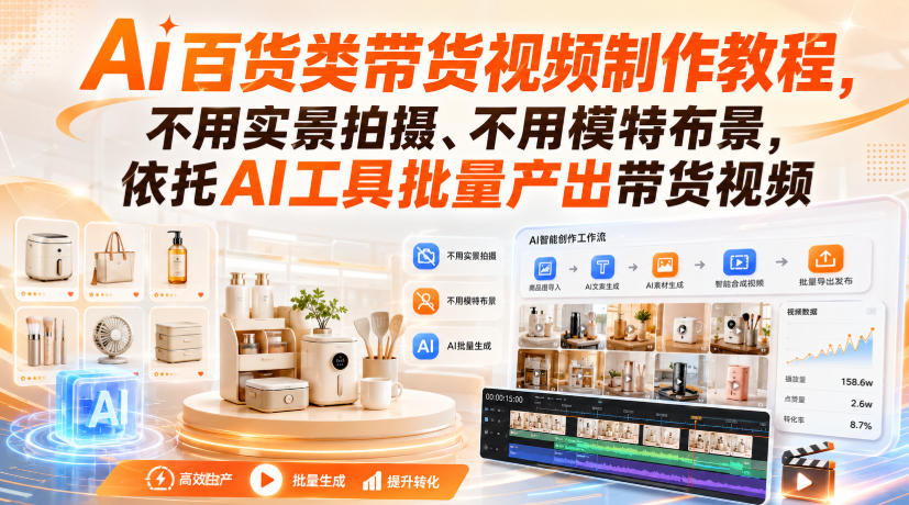 Ai百货类带货视频制作教程,不用实景拍摄、不用模特布景,依托AI工具批量产出带货视频-星辰网创 - 网创副业项目资源站