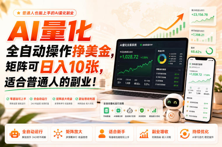 AI量化全自动操作挣美金,矩阵可日入10张,适合普通人的副业!【揭秘】-星辰网创 - 网创副业项目资源站