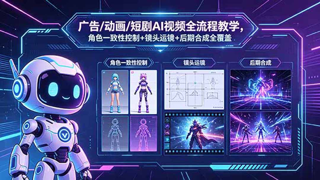 广告/动画/短剧AI视频全流程教学,角色一致性控制+镜头运镜+后期合成全覆盖-星辰网创 - 网创副业项目资源站